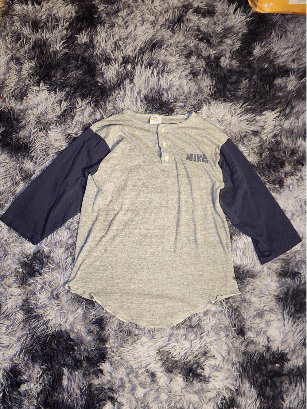 70s Vintage Nike 3/4 Sleeve Shirt Womens Large Pinwheel Ringer Shirt Henley VTG